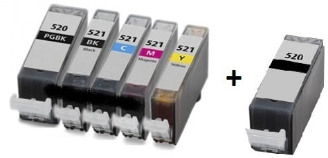 Canon PGI-520, CLI-521BK CLI-521C CLI-521M CLI-521Y Compatible set of 5 Ink Cartridges + EXTRA BLACK